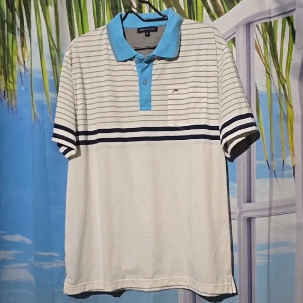 Classic White and Blue Striped Polo Shirt